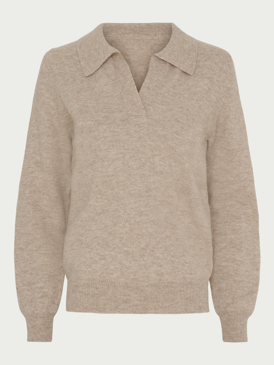 Cashmere Blend Open - Neck Polo beige - La Rue Copenhagen