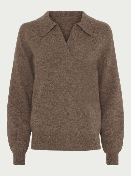 Cashmere Blend Open - Neck Polo brown - La Rue Copenhagen