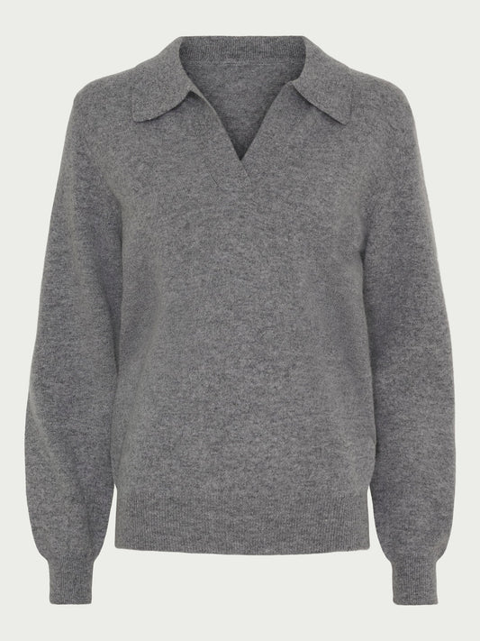 Cashmere Blend Open - Neck Polo grey - La Rue Copenhagen